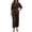 Coffee, variant on YUGYXL 2 Piece Outfits for Women Elegant Ruched Tie Side Blouse Straight Pants Long Sleeve Business Casual Suits Dark Blue XXL