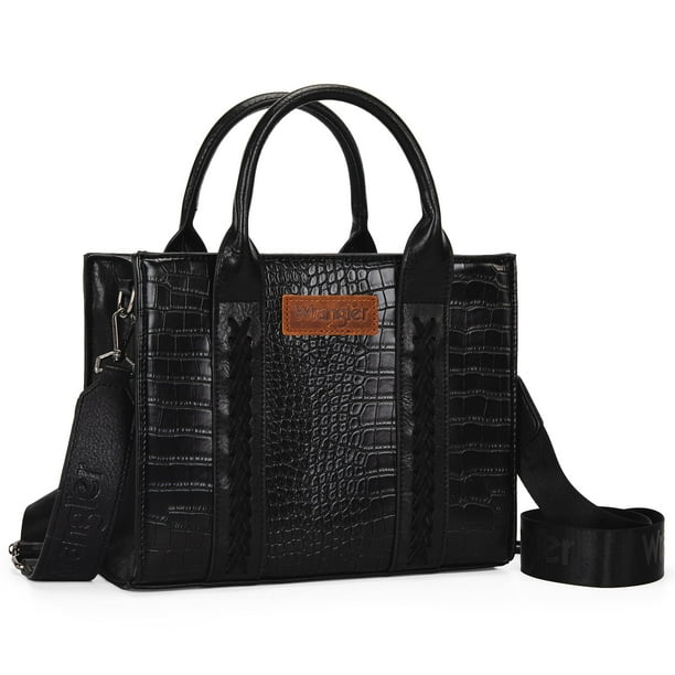 Bolso de mano Montana West Wrangler para mujer, estampado de cocodrilo negro