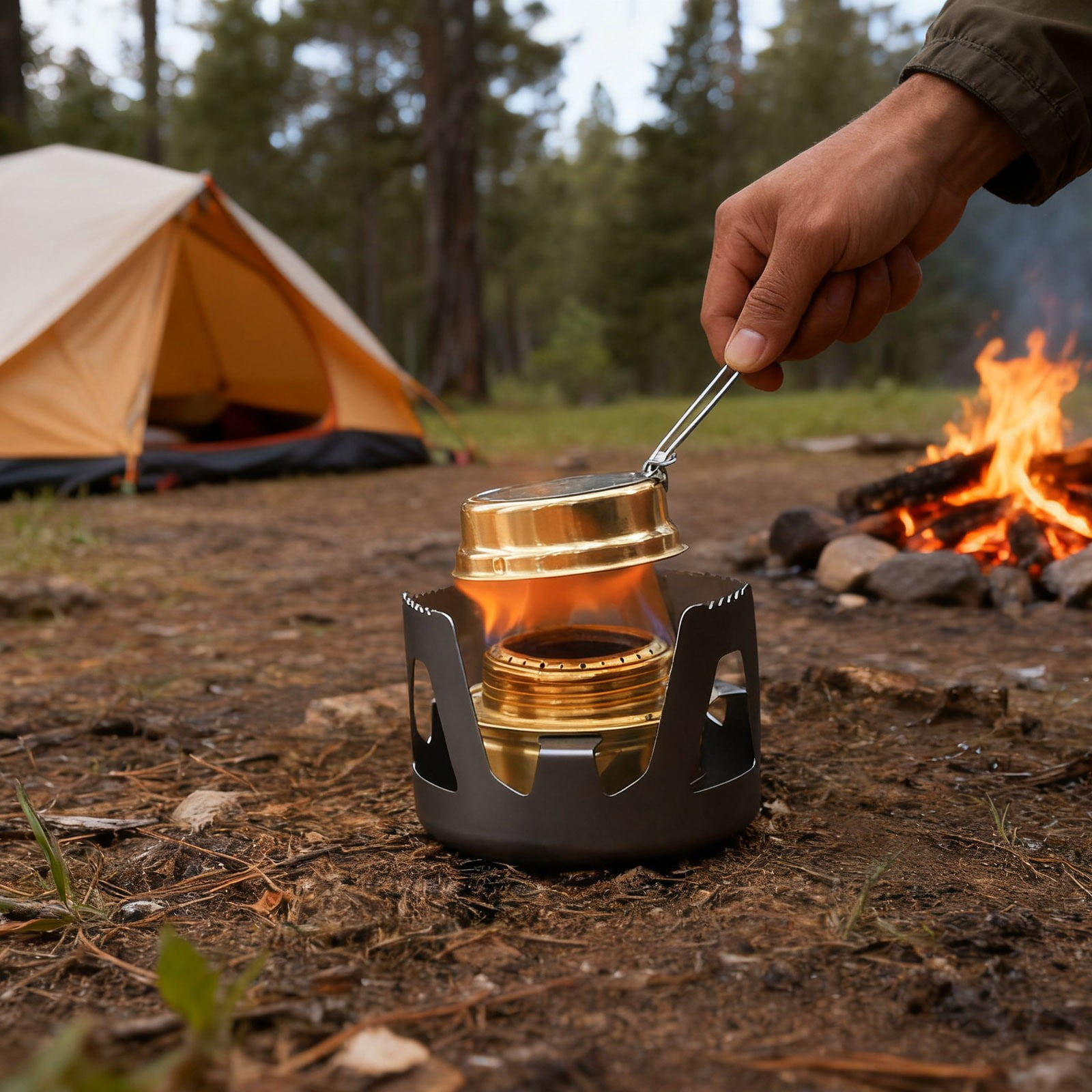 Lightweight Portable Stove Burner, Mini Camping Stove with Aluminum Stand & Windshield, Backpacking Stove for Outdoor Cooking, Hiking, Picnic, Survival Gear