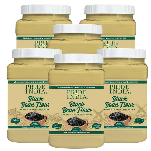Pride of India - PACK of 6 - Black Bean Flour 1 lbs (454 gm) Rich Earthy Taste Freshly Milled in Small Batches- Used for Cooking Baking Coating Thickening Agent Cakes Gravies Noodles Smoothies Custard