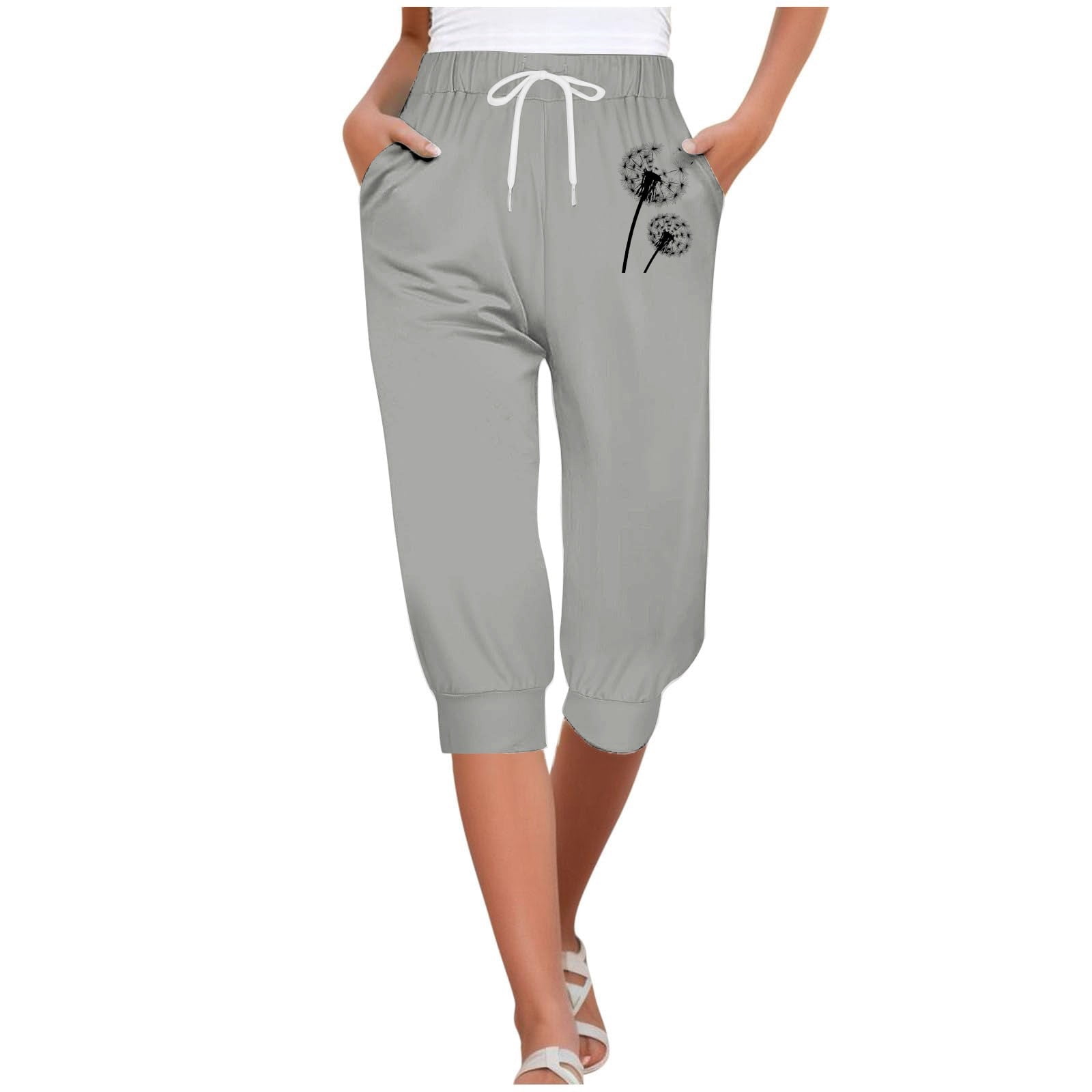 Pantalon Femme Ample Imprimé Palmiers - Taille Haute élastique - Poche - Pour Yoga, Running, Décontracté