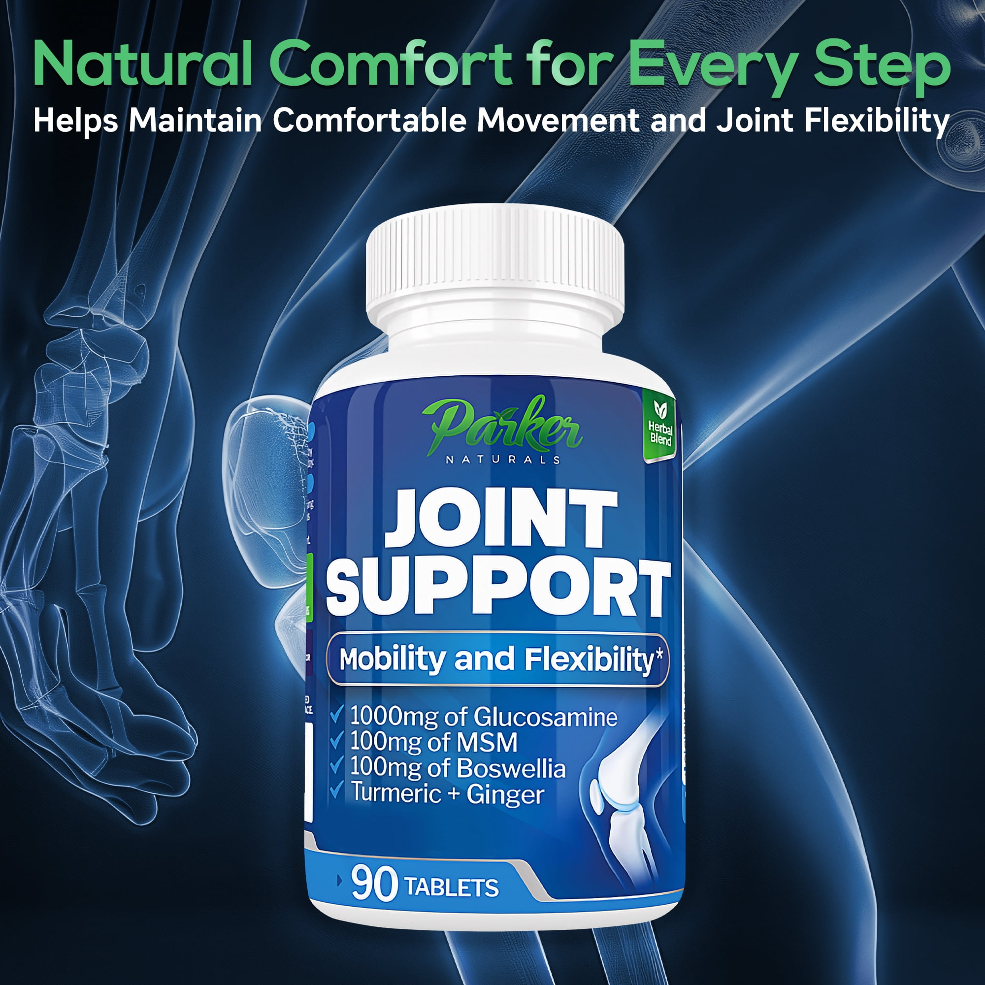 Parker Naturals Joint Support Supplement with Glucosamine, Chondroitin, Turmeric, MSM, and Boswellia for Joint Health, 90 Tablets