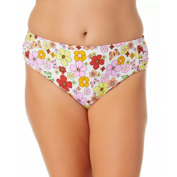 California Waves FLORAL FLUTTER WHITE MULTI Plus Size Swim Bottom, US 3 (22/24)