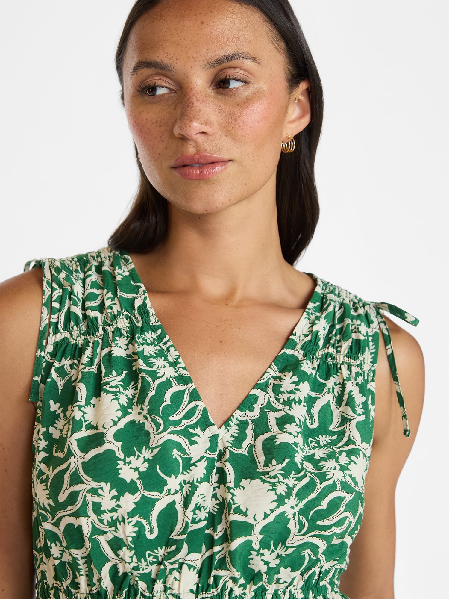 Time and Tru Women's Ruched Tie Shoulder Top, Sizes XS-XXXL