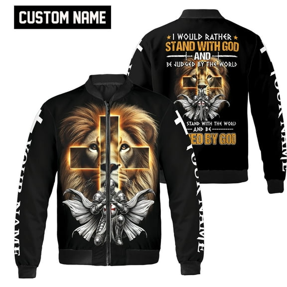 Lotusprinthandmade Personalized I Would Rather Stand with God And Be Judged by The World Bomber Jacket S-5XL Multicolor (S), custom name jesus and lion bomber jacket