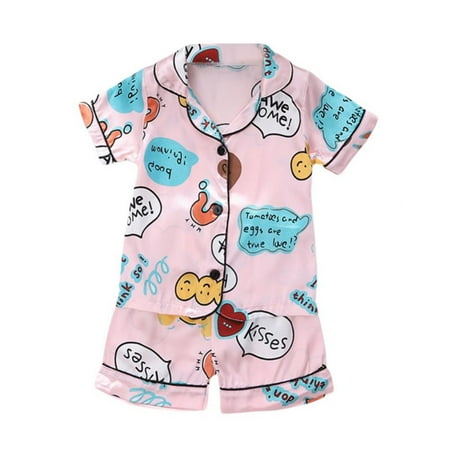 

Promotion!Boys Silk Santin Pajamas for Children Kawaii Print Girls Sleepwear Pijama Nightwear Pyjamas Set Kids Loungewear for 1-6 Years