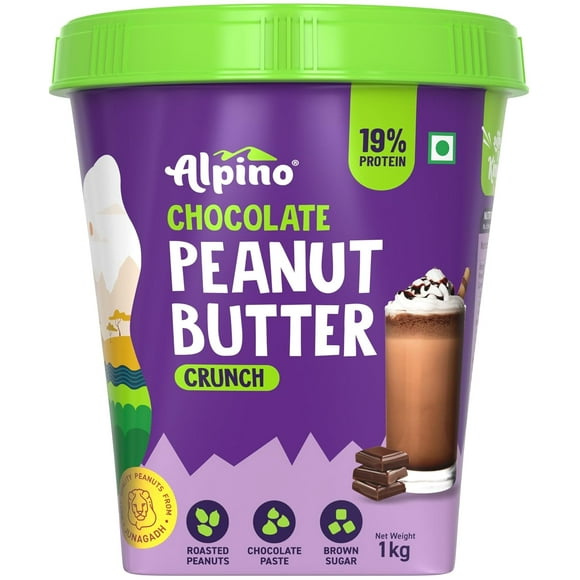 ALPINO Chocolate Peanut Butter Crunch 1kg - Roasted Peanuts, Chocolate Paste & Brown Sugar - 19% Protein, Source of Healthy Fats