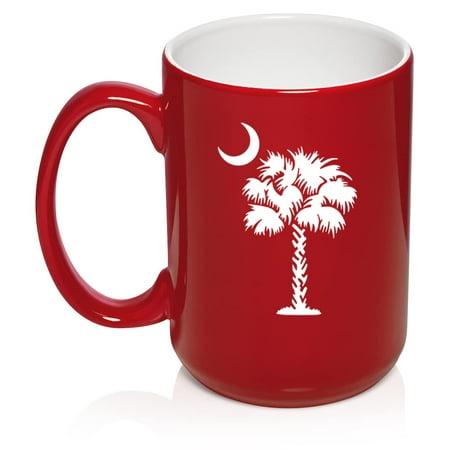 

Palmetto Tree South Carolina Palm Moon Ceramic Coffee Mug Tea Cup Gift (15oz Red)