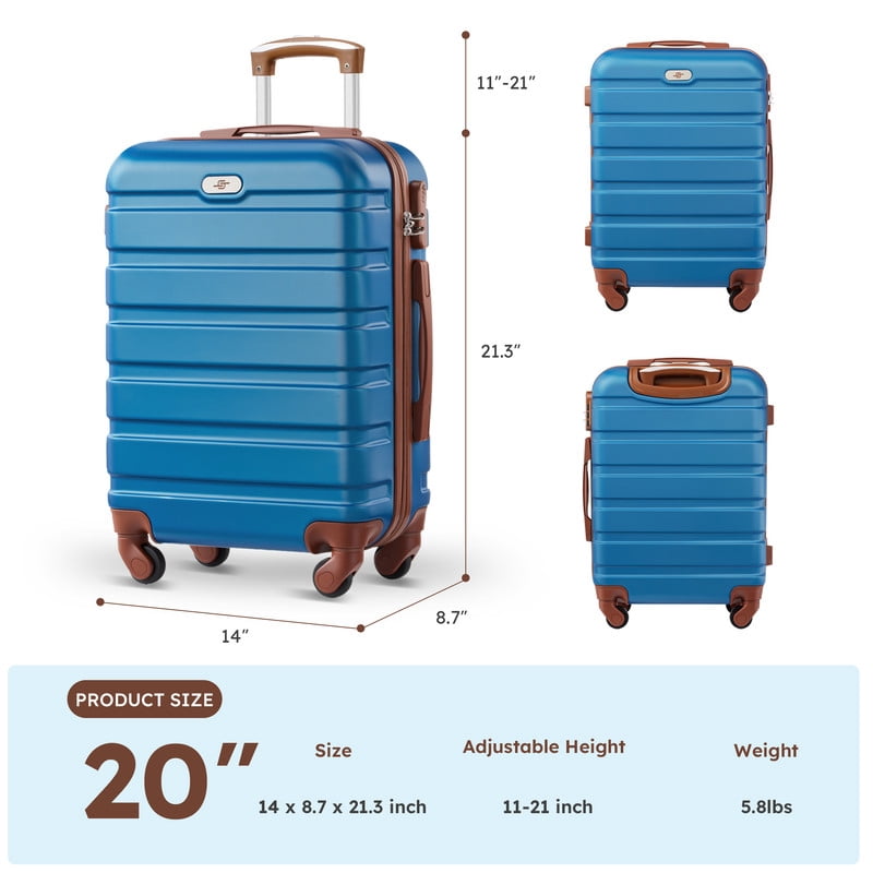 Gowill 4 Piece Luggage Sets,14/20 inch Hardside Lightweight ABS Carry-On Suitcase With Expandable Duffle Bag (Sky Blue Tan)