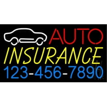 Auto Insurance with Phone Number LED Neon Sign 20 x 37 - inches, Clear Edge Cut Acrylic Backing, with Dimmer - Bright and Premium built indoor LED Neon Sign for automotive store, and mall.