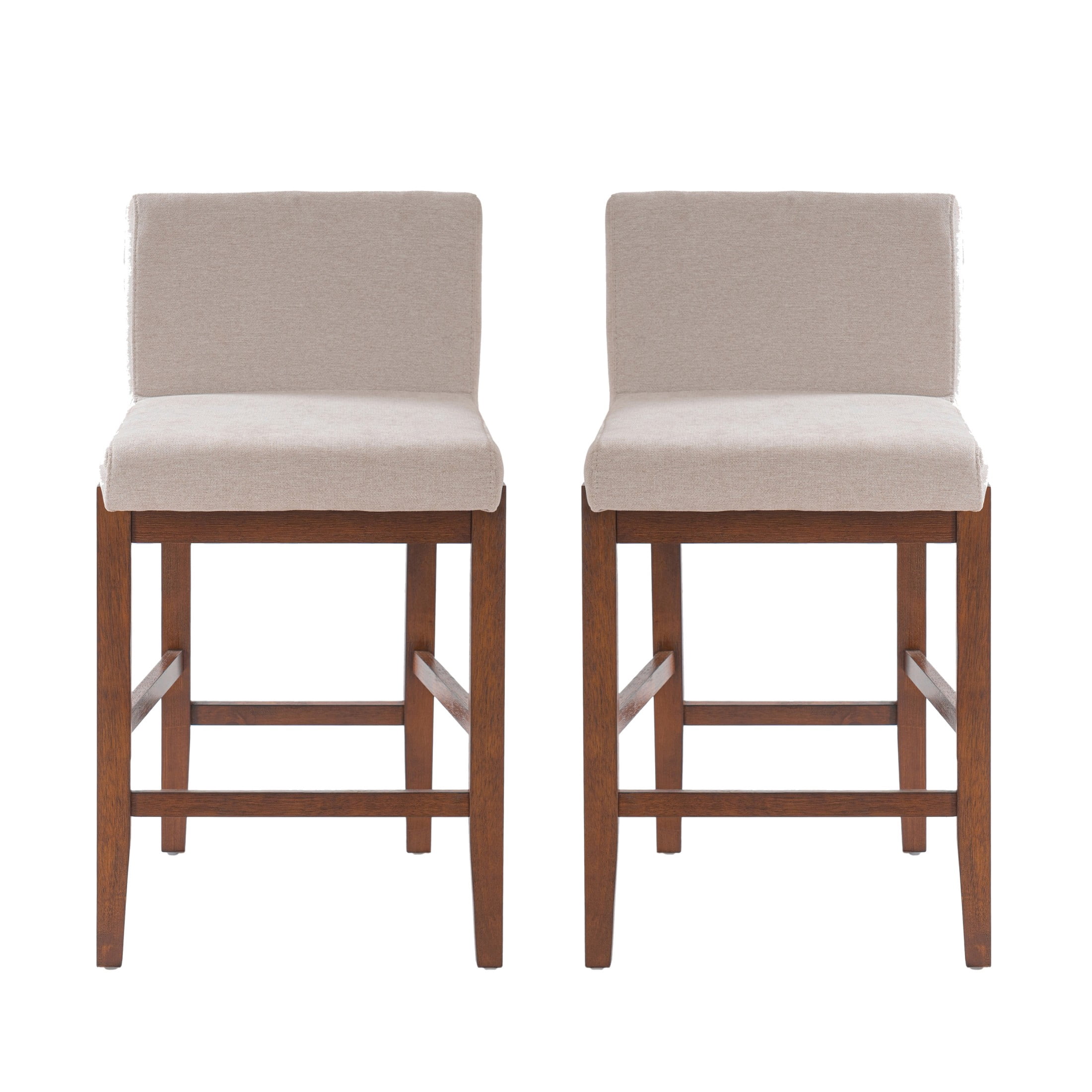 Christopher Knight Home Upholstered Armless Counter Height Bar Stools, Wood Frame, Walnut, Set of 2