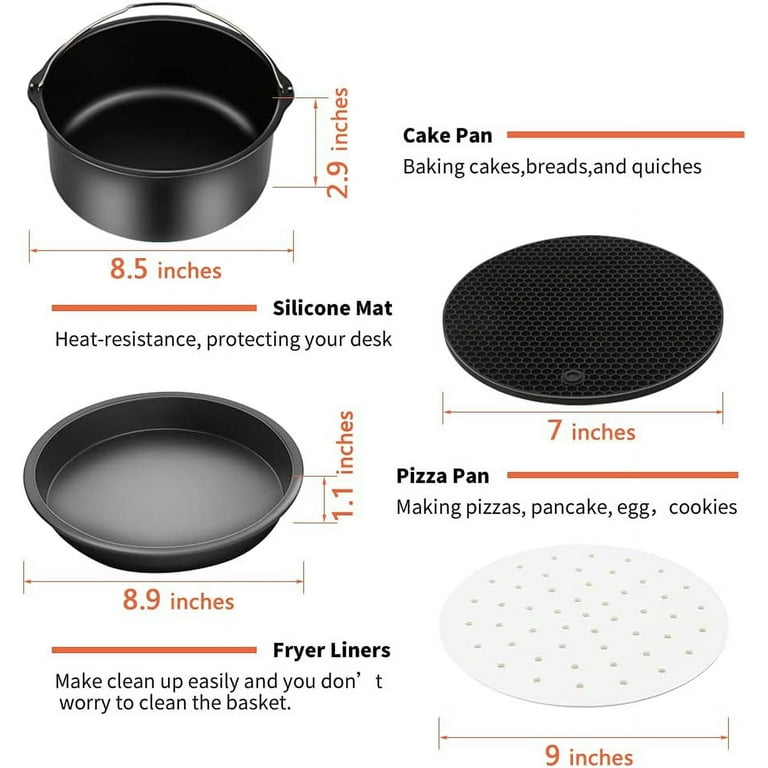 Air Fryer 12pcs Accessories 8 Inch Fit for Air fryer 5.2-5.8QT Baking Grill  Pot