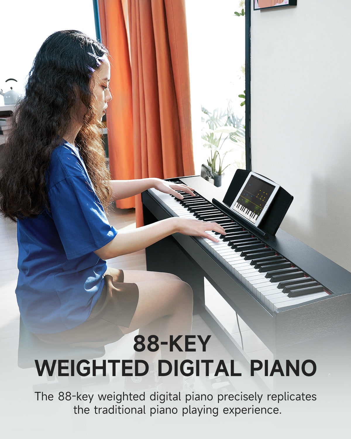 Donner DDP-50 LITE 88-Key Weighted Digital Piano for Beginners, Full Size Electric Piano with Music Stand, Power Adapter, Sustain Pedal, Built-in Lessons, 1000 Tones & Rhythms, Black