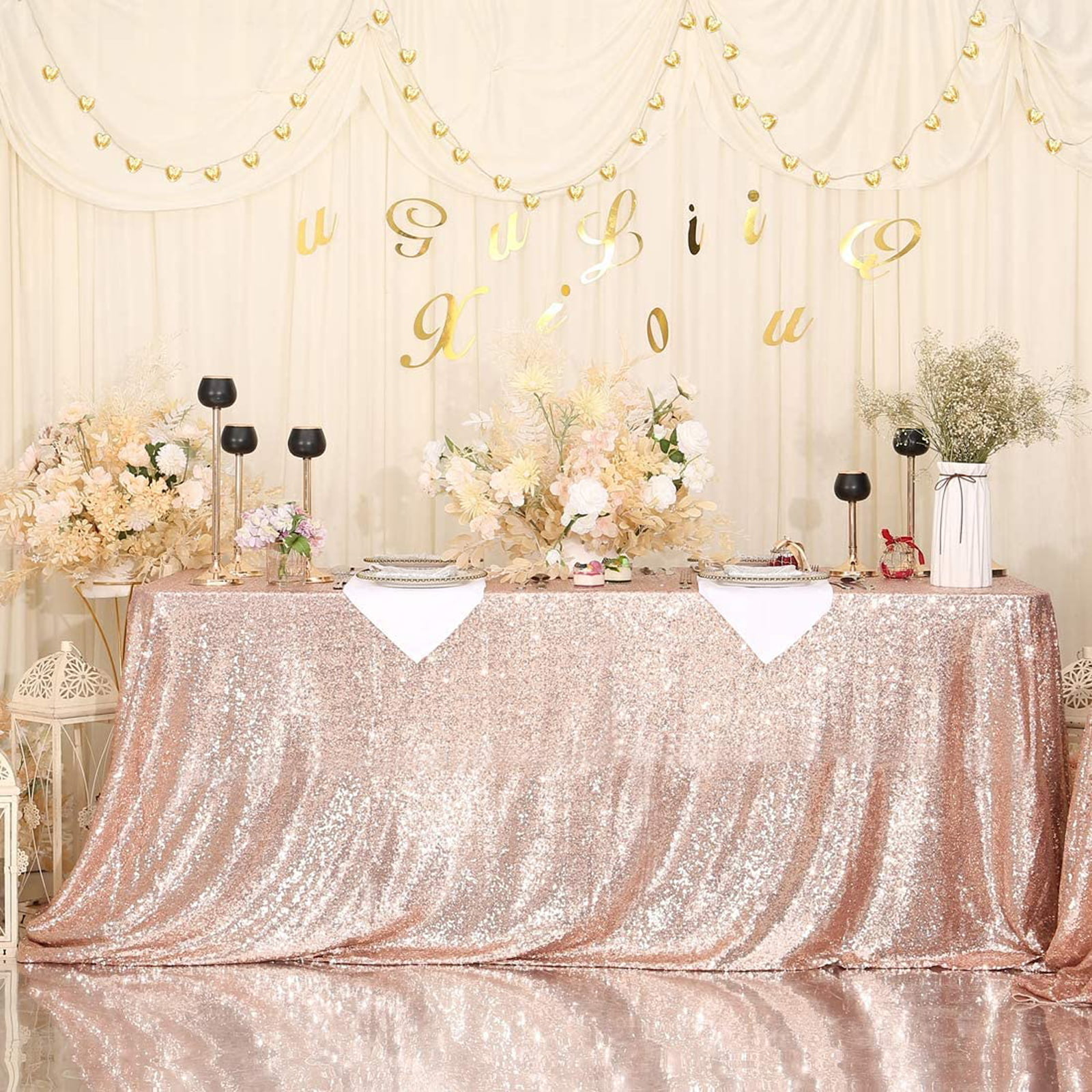 Sequin Table Overlay Square 50x50 PartyDelight Sequin Tablecloth Rose Gold