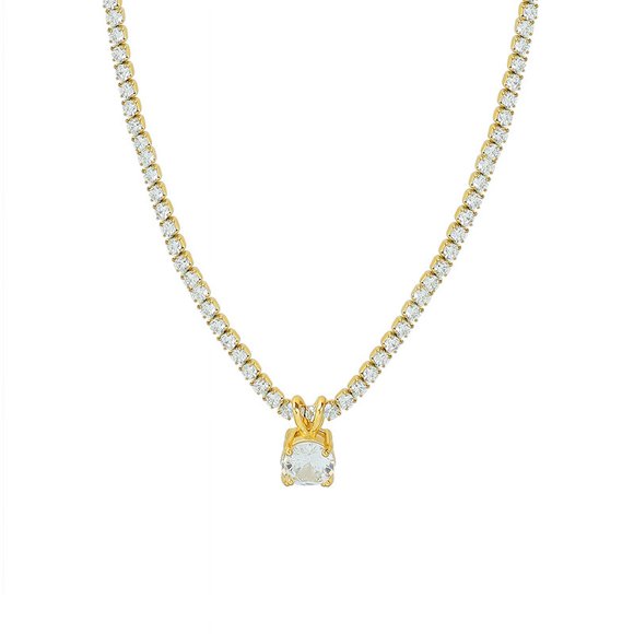 Niche full-diamond Hao Shi chain single diamond pendant, micro-paved titanium steel necklace