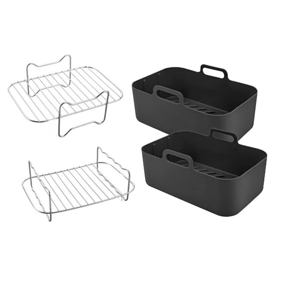 Air Fryer Liner Set with Air Fryer Silicone Pots Basket Stainless Steel Tray Rack