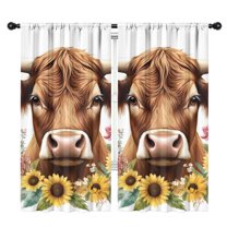 Blackout Kids Curtains,Highland Cow with Sunflowers Childrens Insulated Curtains Set Of 2,Bedroom Essentials,Toddler Room Decor 42x84in(106x213cm)