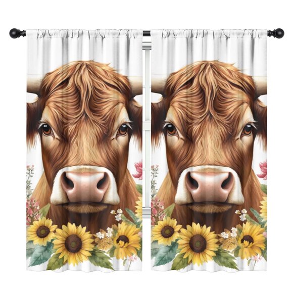 Blackout Kids Curtains,Highland Cow with Sunflowers Childrens Insulated Curtains Set Of 2,Bedroom Essentials,Toddler Room Decor 42x84in(106x213cm)