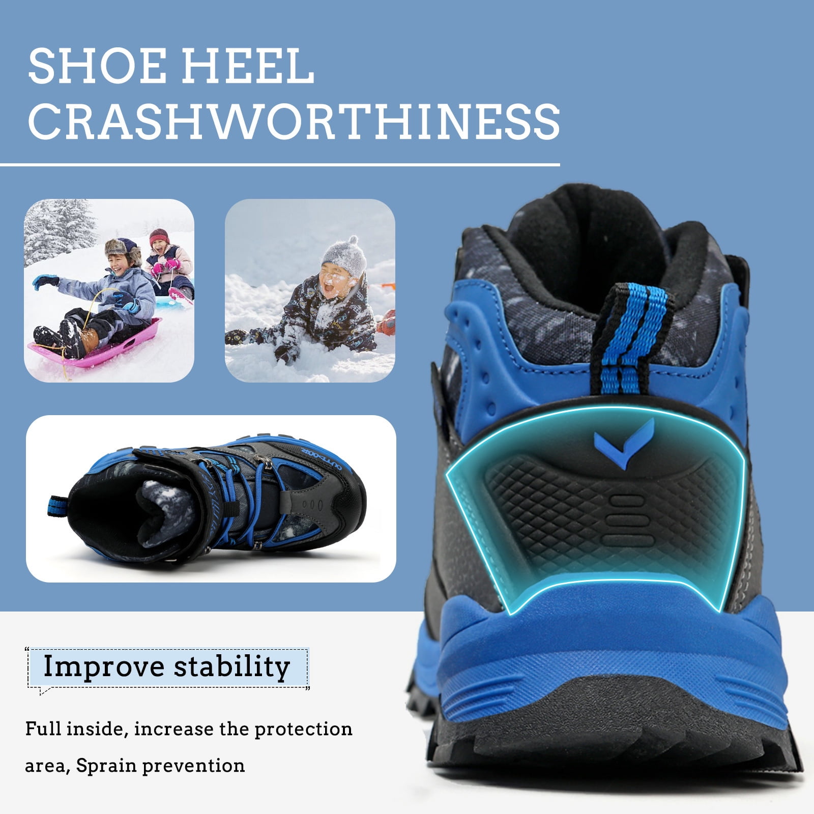 FANGFIUP Boys Snow Boots Winter Waterproof Antiskid Boots Hiking Outdoor Shoes Booties for Unisex Kids (Little Kid/Big Kid)