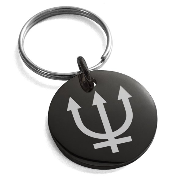 Stainless Steel Solar System Planetary Nektune Engraved Small Medallion Circle Charm Keychain Keyring