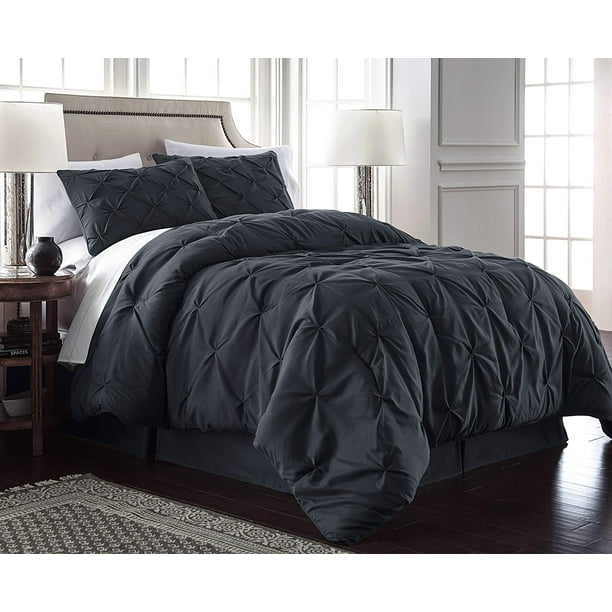 Chezmoi Collection Berlin 3Piece Pinch Pleated Pintuck Duvet Cover Set