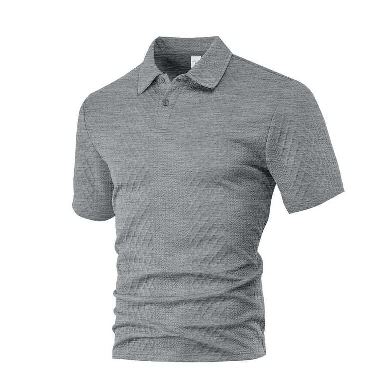 Dagegui Textured T-Shirt for Men Gray Turndown Collar Short Sleeve