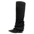 thumbnail image 2 of FSJ Women Fashion Slouchy Fold Over Knee High Boots Pointed Closed Toe Stiletto High Heel Long Boots Party Shoes Size 6.5 Black Suede, 2 of 4