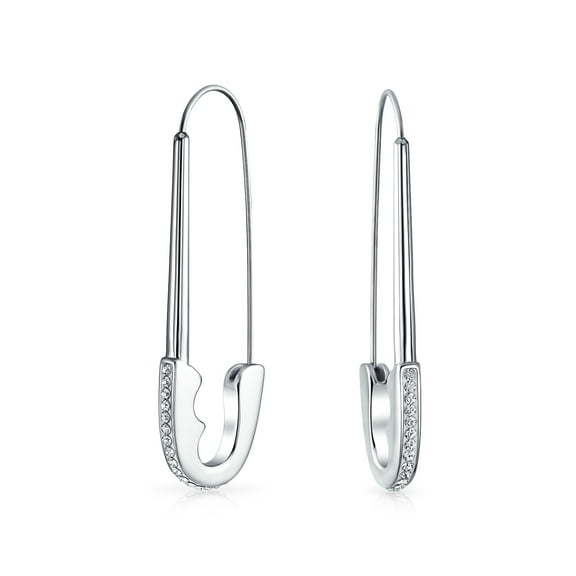 Bling Jewelry Womens Large Biker Goth Fashion Safety Pin Earrings Crystal Accent Stainless Steel