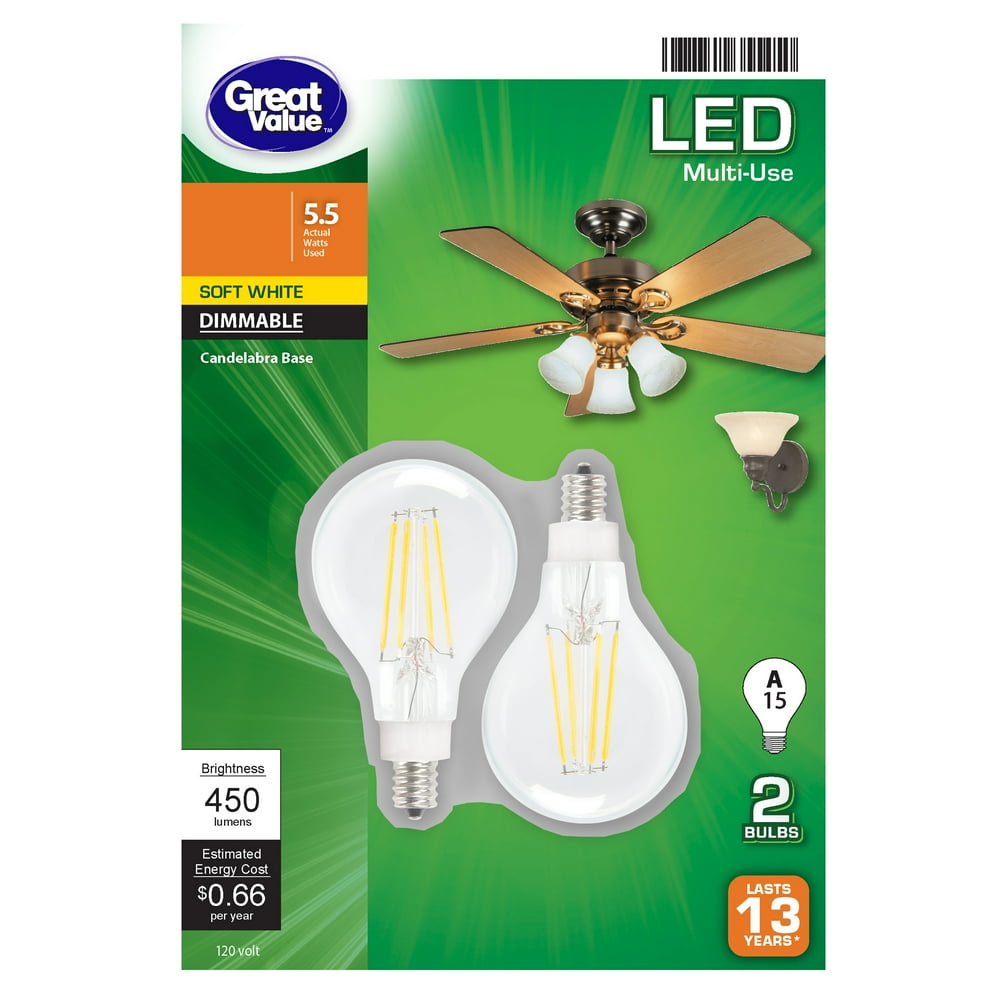 Great Value LED Light Bulb, 5.5 Watts (40W Equivalent) A15 Ceiling Fan