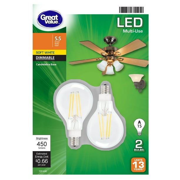 Great Value LED Light Bulb, 5.5W (40W Equivalent) A15 Ceiling Fan Clear