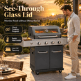 thumbnail image 5 of Seizeen Gas Grill with Side Burner, 56,000 BTU Outdoor BBQ 4-Burner Propane Grill with Lid Viewing Window, Built-in Thermometer, Cast Iron Grates, Warming Rack for Patio Backyard, 5 of 10