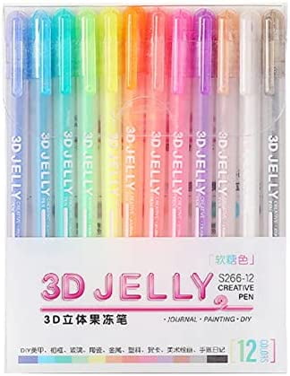 TTCPUYSA 12Pack 3D Jelly Ink Pen Set,Sparkled Assorted Colors Gel  Pens,Highlighters Glitter Gel Pens DIY Fluorescent Painting Pen for Drawing  Marks
