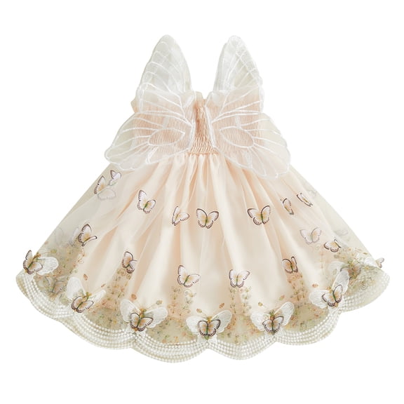 RUINIXCW Toddler Baby Girls Fairy Butterfly Tulle Tutu Dress Princess Birthday Baptism Wedding Party Dress Strap Sleeveless Smocked Cami Dress Summer Casual Dress