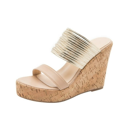 

Women Espadrille Wedge Sandals Casual Peep Toe High Wedge Heels Slide Platform Slim Strap Sandals