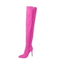 thumbnail image 2 of Tuobarr High Heels Women's Color Boots Sexy Pointed Zipper High Heel Thin Heel Large Knee Boots Hot Pink US Size 8.5, 2 of 4
