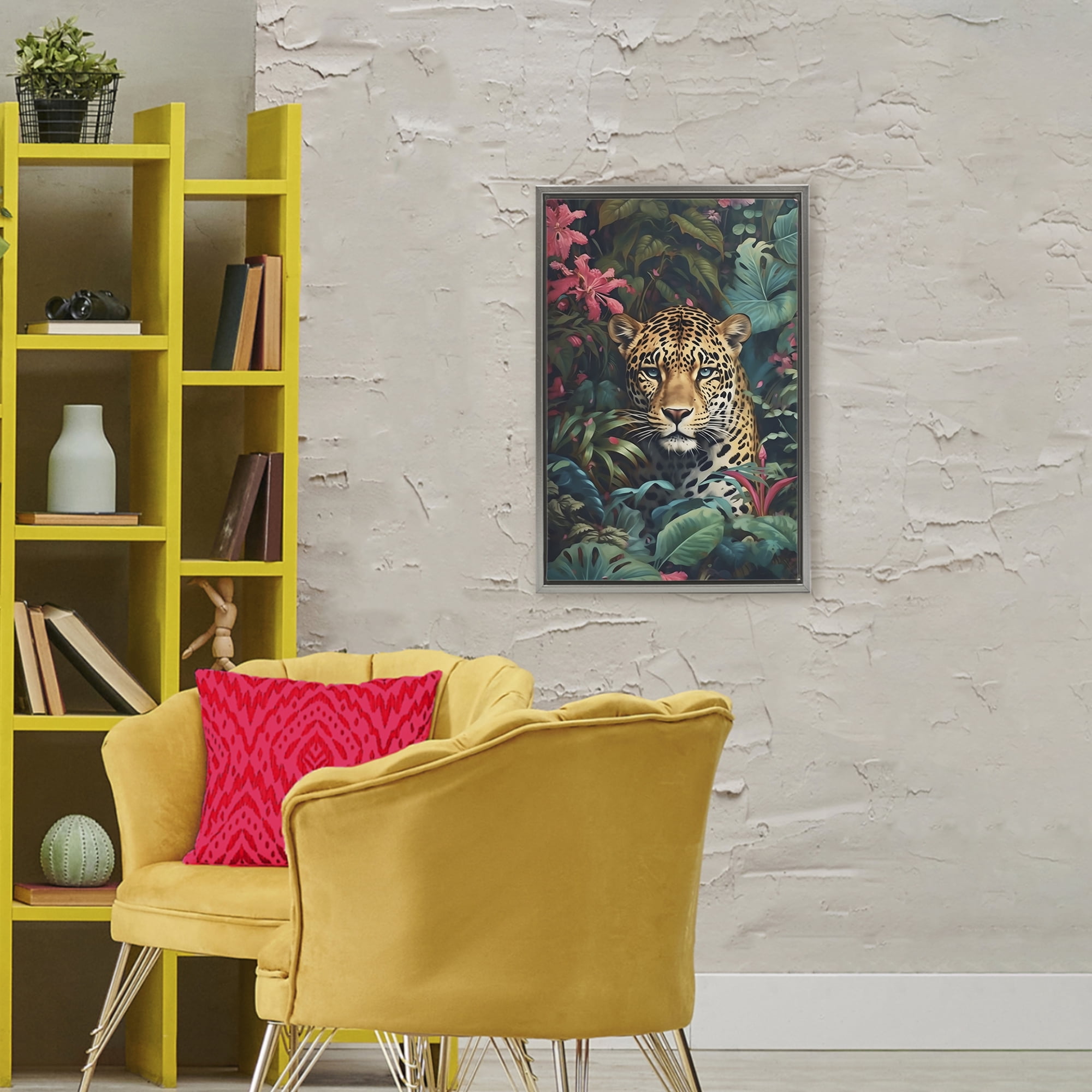 Stupell Industries Jaguar with Silent Emerald Gaze Gray Framed Floater Canvas Wall Art, design by Creative Studio
