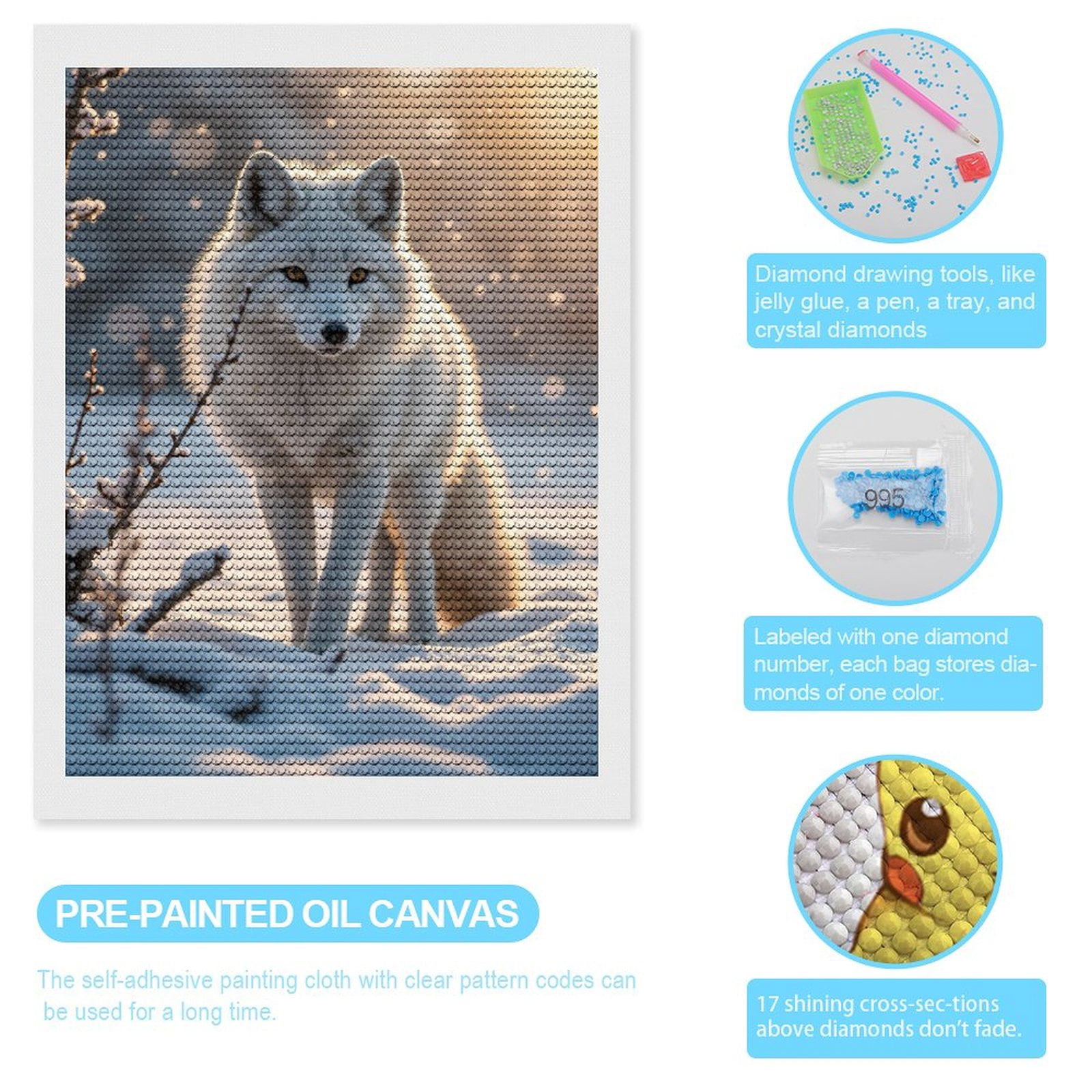 Diamond Art Kit for Adults, Snowy Fox in Winter Scene Diamond Painting for Adults Beginners, 5D DIY Diamond Art Painting Kits, Colorful Diamond Painting Craft for Home Decor 12x16