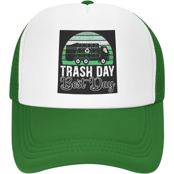 Trash Day Best Day Waste Management Garbage Truck Trucker Hat Green Men Mesh Back Adjustable Women Sun Summer Snapback Dad Baseball Cap
