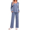 thumbnail image 4 of Fantaslook Plus Size Pajamas for Women Set Side Slits Long Sleeve Sleepwear 2 Piece Lounge Sets with Pockets, 4 of 11