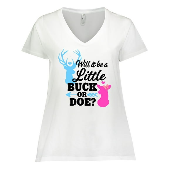 Inktastic Gender Reveal Will it be a Little Buck or Doe? Women's Plus Size V-Neck T-Shirt