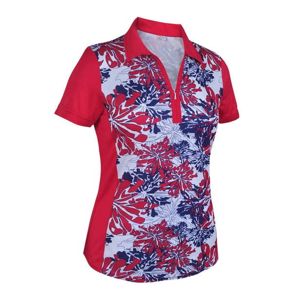 Monterey Club Women's Popcorntique Print Block Golf Polo Shirt 2408