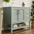 thumbnail image 6 of Flash Furniture 42" Bathroom Vanity with Sink, Cabinet with Gold Hardware, Soft Close Doors, Open Shelf & 3 Drawers, Carrara Marble Finish Counter, Sage/White, 6 of 11