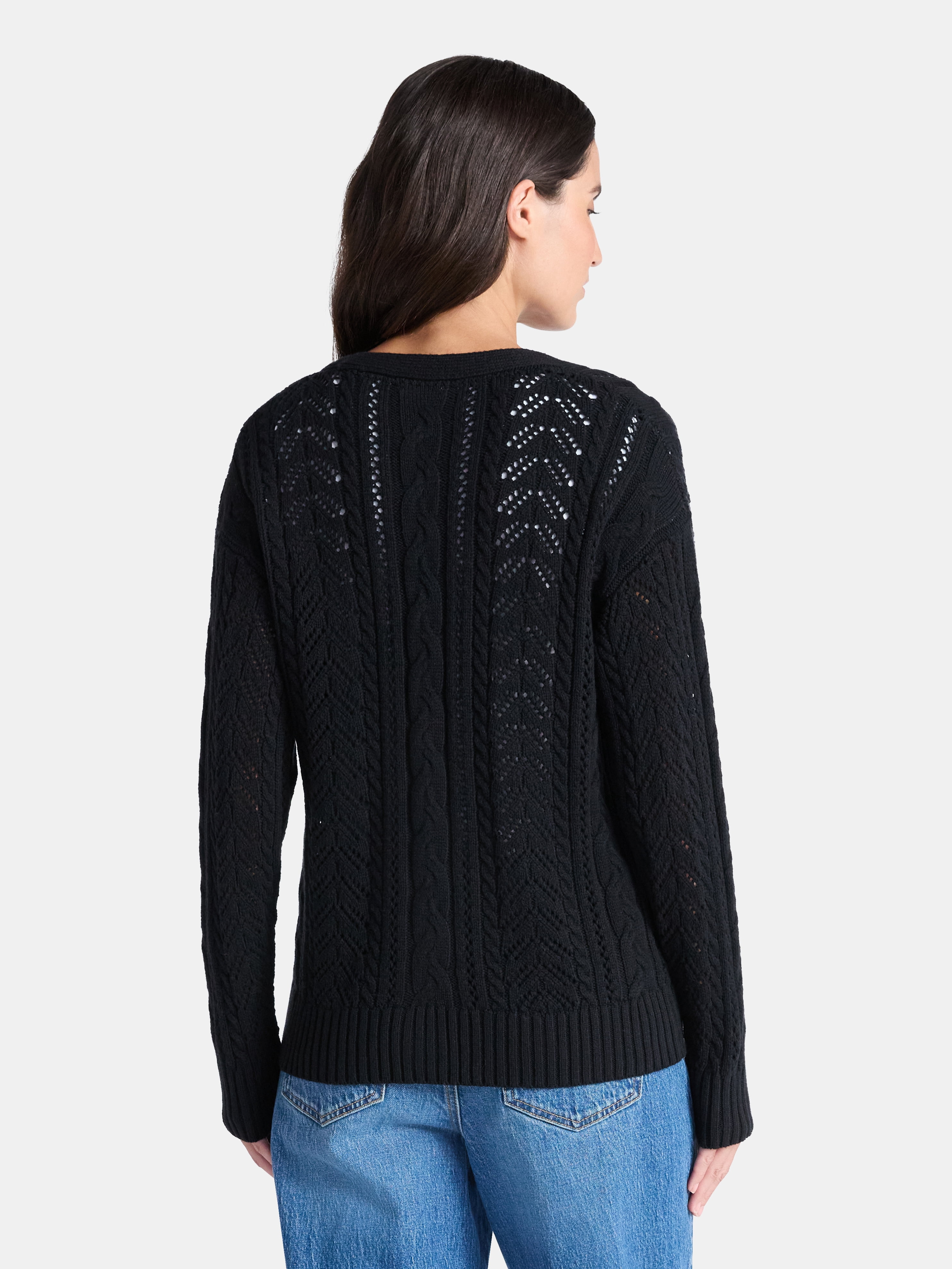 Time and Tru Women's and Women's Plus Cable Knit Cardigan Sweater, Lightweight, Sizes XS-4X