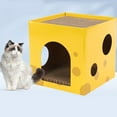 thumbnail image 1 of Cat Cheese Shape Cat Scratch House Cardboard Cat Scratcher House Interesting Cat Hiding House For Resting Playing, 1 of 8