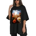 thumbnail image 4 of Plus Size Shirt for Women Black Tops for Women Short Sleeves Shirt for Women Flowers T Shirt Crewneck Shirt for Women XL, 4 of 5