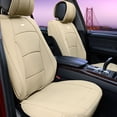 thumbnail image 3 of FH Group Solid Beige Leatherette Front Bucket Seat Cushion Covers for Auto Car SUV Truck Van with Green Dash Mat Combo, 3 of 6
