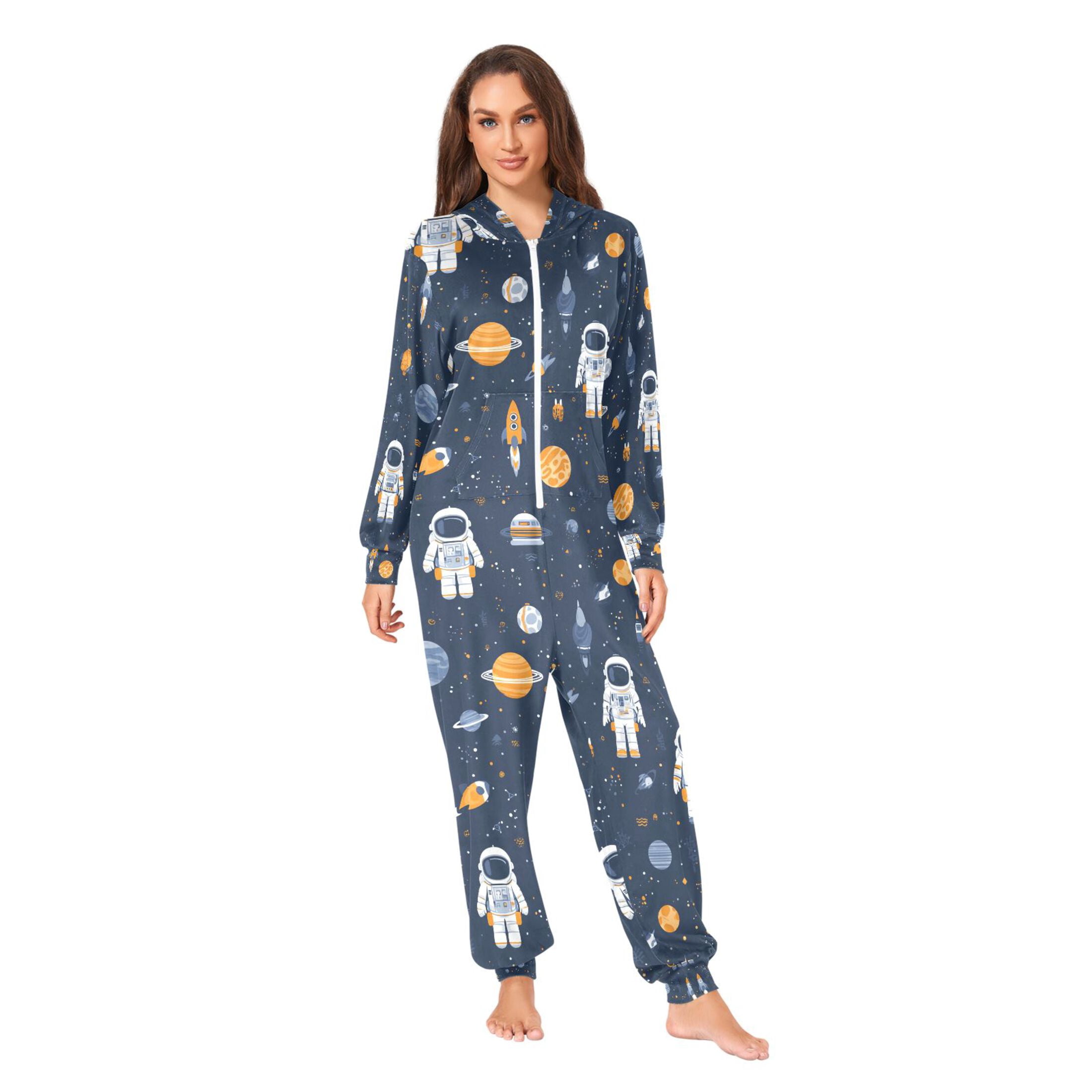 Adult Christmas Onesie Astronaut Star Adult Zipper One-Piece Pajamas Unisex Pajamas with Pockets