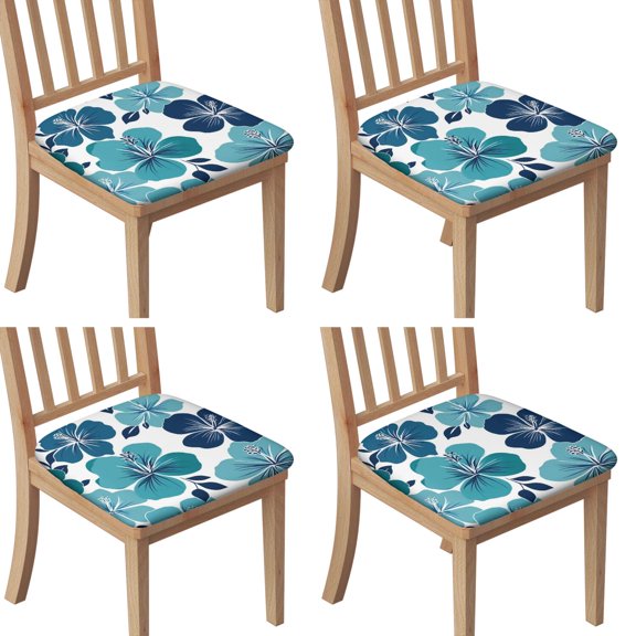 Blue Pioneer Flower Seat Covers for Dining Room Chairs Set Of 4,Stretch Printed Washable Chair Seat Cover with Elastic Ties and Button,Removable Waterproof Couch Cushion Covers