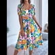 thumbnail image 5 of Vestidos Casuales de Verano para Mujer, 2025, con Mangas Abullonadas, Escote Cuadrado, Corte A, Holgados, Bohemios, Florales, Fruncidos, Midi Verde M, 5 of 10