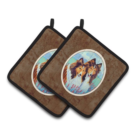 Carolines Treasures 7086PTHD Sable Shelties Double Trouble Pair of Pot Holders 7.5HX7.5W multicolor